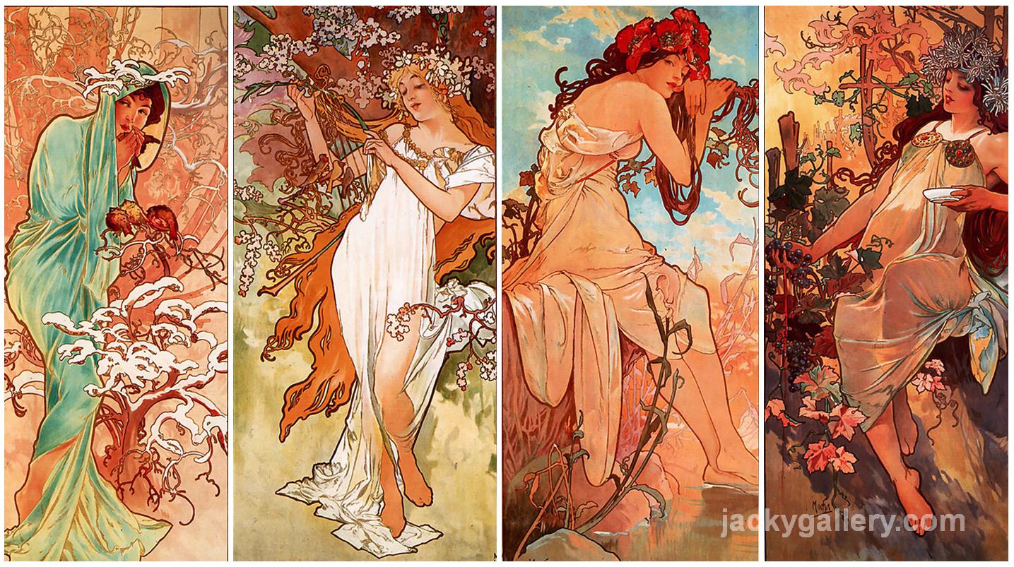 Four seasons, Alphonse Mucha painting